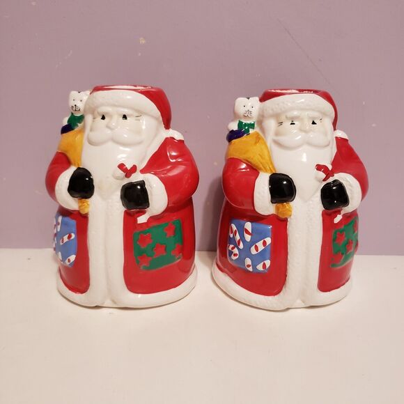 Cookk's Bazaar Vintage Set of Santa Candle Holders  Christmas In Box - Picture 1 of 12